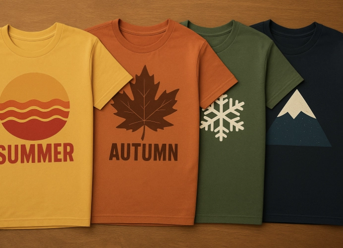 เสื้อยืดสกรีนลายตามฤดูกาล สีอบอุ่นและธรรมชาติ